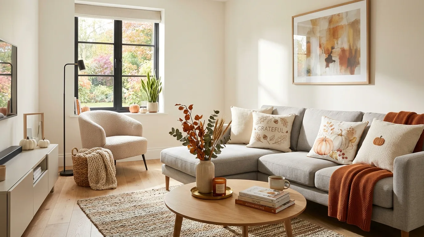 Modern living room with minimal fall pillows